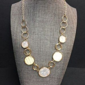 Circle Chain Necklace White Gold Woven Textured Marbled MOP Retro BoHo